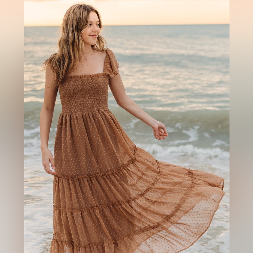 Indie Blue Marabella Dress (in Mocha Swiss Dot)